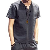 ORI-MART Vネック 半袖 Tシャツ 麻 XL